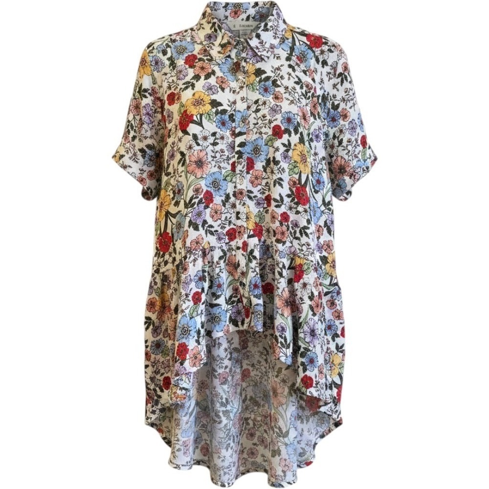 Floral Button Down Tunic Blouse By Ophelia Roe High Low Peplum  Large